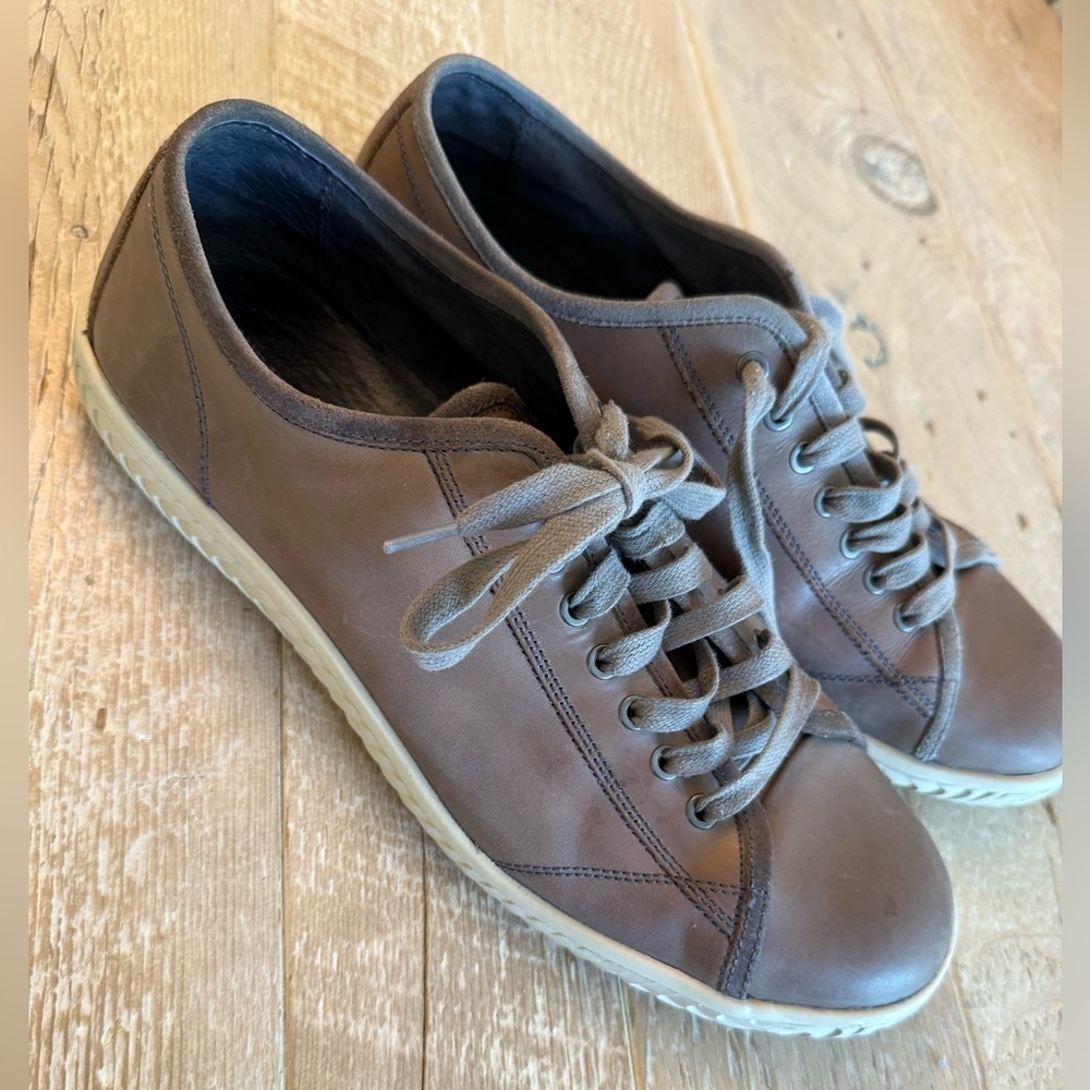 John Varvatos Brown Gray Leather Lace-Up Sneakers 10.5
